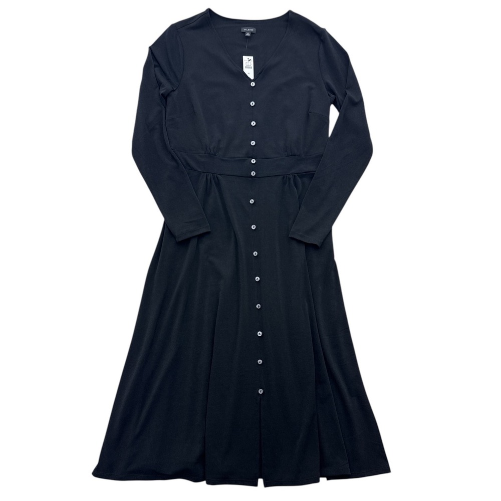 Talbots Womens Size M Medium Black Long Sleeve Button Front Maxi‎ Dress